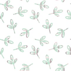 Seamless abstract botanical pattern. Pink, beige texture. Digital brush strokes. Leaves. Illustration. Design for textile fabrics, wrapping paper, background, wallpaper, cover.