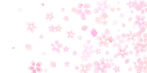 Pink Leaf Vector Panoramic Transparent Background.  Flower flying background. Pink rose composition.