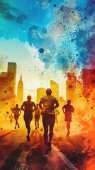 flat ilustration for run event poster background with colorfully design