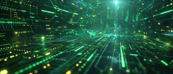Fototapeta premium Green Digital Network Tunnel.