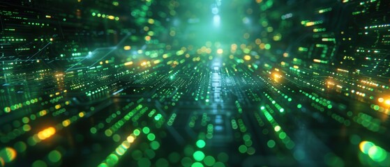 Obraz premium Abstract Green and Yellow Digital Tunnel