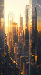 Futuristic cityscape with tall skyscrapers