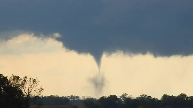 Tornado forms under a thunderstorm near Hamilton Missouri on October 24 2021
