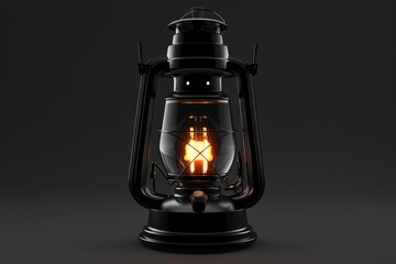 A dark lantern with a warm and bright flame burning inside, suitable for use in scenes where light is needed