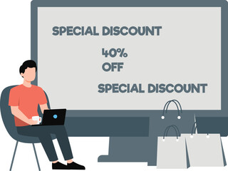 Boy is shopping online on laptop