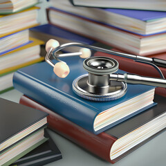 A Doctor medical stethoscope on a book isolated on white background,
Book With Stethoscope on Top
