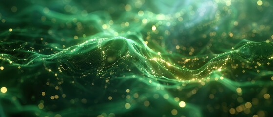 Abstract Green and Gold Background with Bokeh Lights.
