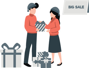 The boy and girl is giving chritmas gifts