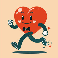 Retro groovy cartoon character. Red heart smile. happy valentines day card. vector illustration