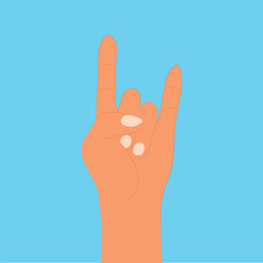 Close-up of male hand shows hand gesture. Rock n roll. Isolated.