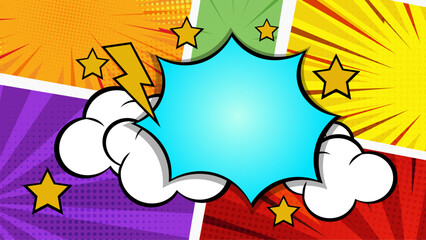 Trendy Colorful background in pop art retro comic style, Freehand drawn comic book speech bubble cartoon