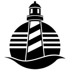 logo design featuring a white and blue lighthouse
