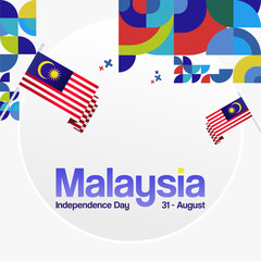 Malaysia Independence Day banner in modern geometric style. Square banner for website and post with typography. Background for National holiday celebration. Happy Independence Day of Malaysia