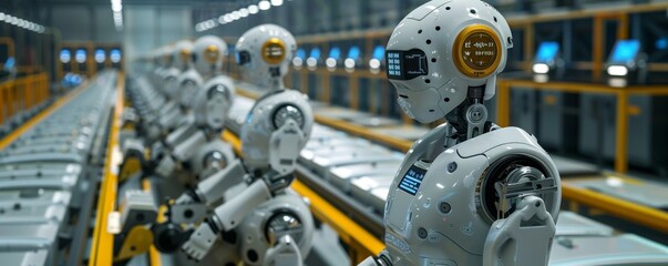 Fototapeta premium High-tech factory floor with robotic arms working on assembly line