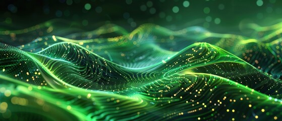 Abstract Green and Gold Wave Background.