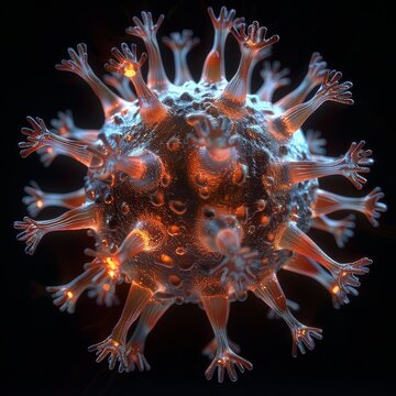 recommend clip art: 3D visualization of a virus with glowing spikes and detailed surface texture