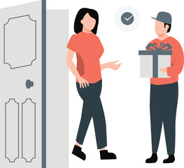 The girl is receiving a parcel