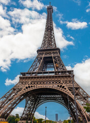 The Eiffel Tower on the banks of the Seine in autumn in Paris, France