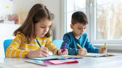 The children drawing together