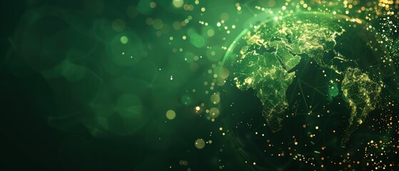 Obraz premium Green Earth Globe with Bokeh Lights.