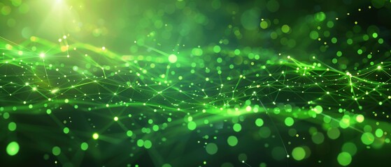 Abstract Green Network with Bokeh Lights.