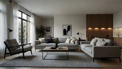 Fototapeta premium The sleek lines and minimalist aesthetic of a contemporary Scandinavian living room ai-generated
