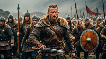 Obraz premium The arrival of the Vikings in England in ancient times.