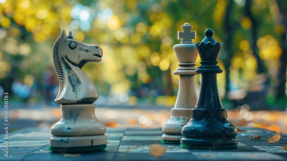 Wall mural A gentle blur captures the essence of an outdoor chess game on a peaceful day.