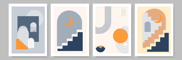 Contemporary hand drawn boho instagram stories collection. Minimal aesthetic flat boho design wall art