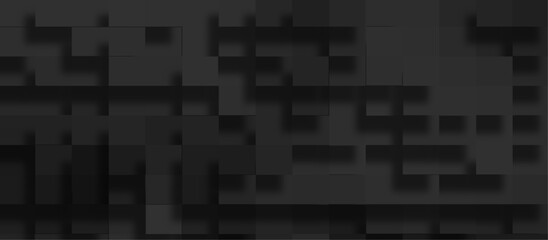 Black tech background with a geometric square and block patterns, Abstract black modern architecture background with luxury block pattern, modern technology black cubes abstract geometric background.