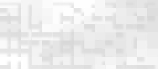 Abstract grey and white background with mosaic of white luxury pattern of squares, Geometric abstract white scaled cube boxes block background, seamless white or grey geometric business background.