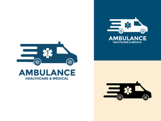 Ambulance Logo Icon Design, Emergency medical service vehicle logo and icon vector illustration © Febrian