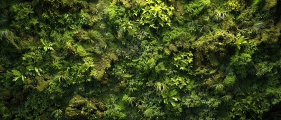 Green wall of leaves and plants.