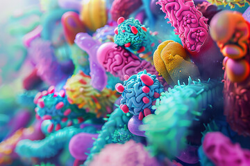 Create a whimsical and colorful interpretation of Lactobacillus bacteria