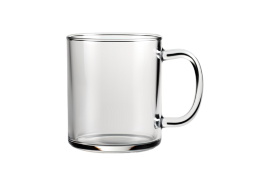 A Clear Glass Mug Ready for a Warm Beverage on a Clear PNG or White Background.