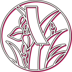 カラーシャドウの円形シンプル花札　菖蒲　杜若　皐月　赤短　5月　菖蒲に赤短