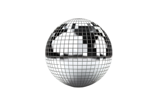A Shiny Disco Ball Reflecting the Light on a Clear PNG or White Background.