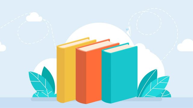 Stacks of books for reading, pile of textbooks for education. Knowledge, learning, education concept design. Set of literature, dictionaries, encyclopedias, planners. Bright books. 2d flat animation
