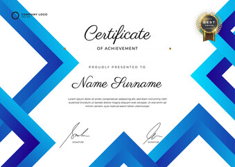 Corporate certificate of achievement template. Gradient elegant colorful background
