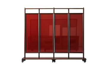 Modern Red Room Divider With Wheels on a White Background on a Clear PNG or White Background.