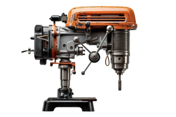 A Vintage Drill Press Ready for Action on a Clear PNG or White Background.
