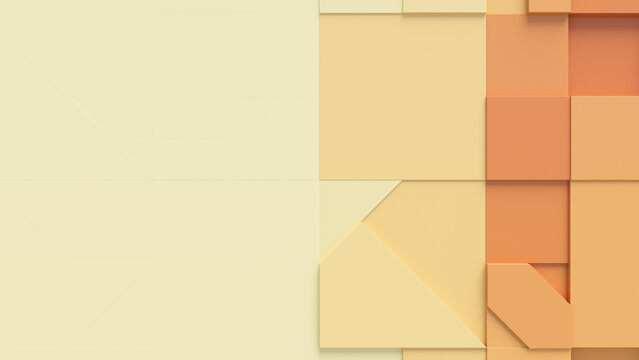 Abstract wallpaper made of interlocking Orange and Yellow Blocks. Tech 3D Render with copy-space. 