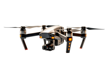 A Glimpse of the Future: A Black and Silver Drone Hovering in Mid-Air on a Clear PNG or White Background.
