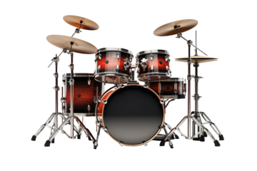 A Symphony of Percussion: A Polished Drum Set Ready For Action on a Clear PNG or White Background.