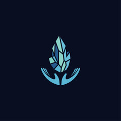 Obraz premium Minimalist Hand with Crystal Logo Icon Vector