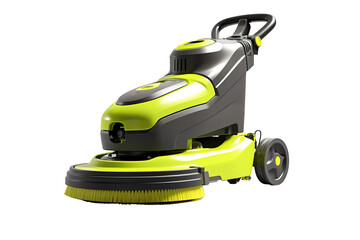 Fototapeta premium A Green And Grey Floor Scrubber With A Bright Yellow Bristle Brush on a Clear PNG or White Background.