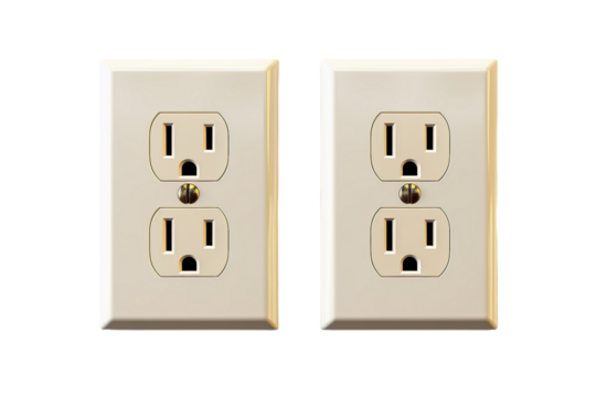 Two Ivory Electrical Outlets Ready for Power on a Clear PNG or White Background.