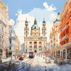 Fototapeta premium strasse, stadt, architektur, bauwerk, alt, pueblo, wien, linz, münchen, barcelona, kirche, rom, europa, haus, anreisen, städtisch, kirche, bauwerk, historisch, fremdenverkehr, italien, fra, äusseres, 