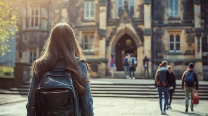A student standing in front of a historic university building, capturing the essence of academic pursuit and historic architecture.