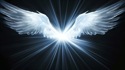 Naklejka premium White angel wings on black background